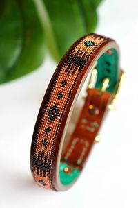 ปลอกคอสัตว์เลี้ยงทำด้วยมือลูกปัดปักลายปลอกคอสุนัขทำจากลูกปัดเมล็ดพันธุ์หนังแท้โลโก้ตามสั่ง - Product Image 3