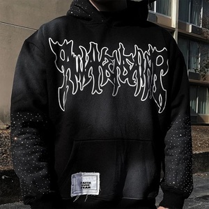 Sudadera con capucha lavada ácida personalizada con diseño de diamantes de imitación ropa de calle Sudadera con capucha de gran tamaño Impresión de logotipo unisex al por mayor - Product Image 2