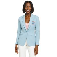 Blazer Azul Claro para Mujer, Marca Personalizada, Cuello Solapa, Un Solo Botón, Estilo Casual, Tejido Transpirable de Viscosa Cristal