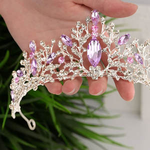 มงกุฏเจ้าหญิงสีเงินหรูหราพร้อมคริสตัลสีม่วงประกายพลอยเทียมมงกุฎสำหรับงานแต่งงานและปาร์ตี้ - Product Image 2