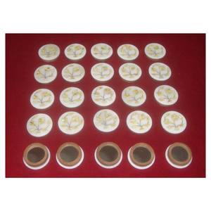 Espejo incrustado de mármol blanco con forma redonda, diseño de flores de color amarillo, superficie lisa y brillante con acabado fino - Product Image 1