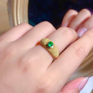 Anillo de Oro de 14K de Moda para Mujer con Esmeralda Natural de Zambia, Corte Redondo de 4 mm, para Fiesta, Aniversario, Boda, Celebración del Mes de Nacimiento de Mayo - Product Image 6