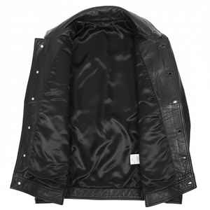 Veste en cuir pour homme, col mandarin, style western, cuir véritable noir, écologique, respirante, classique, décontractée, vintage, hiver - Product Image 4