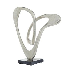 Escultura de plata decorativa abstracta con lazo de metal personalizado Artificial de aluminio artístico con base negra a precio barato al por mayor - Product Image 5