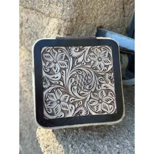 Tooled Leather Cowhide Jewelry Box-Square Storage <b>Display</b> <b>Case</b> for Jewelry - Product Image 3