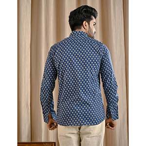 Chemise décontractée bleue 100% coton imprimée à manches longues, tissu popeline respirant, motif floral et à pois, taille 6XL, offre ODM - Product Image 6