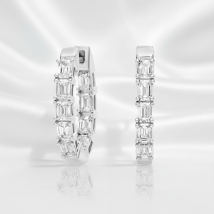 Pendientes de Aro Abrazadores con Moissanita Corte Esmeralda de Moda para Mujer, Círculo Pequeño, Clip, Joyería Nupcial de Plata 925 - Product Image 2