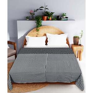Black <b>Stripe</b> Print Cotton Double <b>Bed</b> Dohar (SHKR1025) - Product Image 1