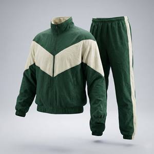 ชุดวอร์มวินเทจสไตล์ยุค 90 ผ้าฝ้ายย้อมสีแบบแอซิดวอช พิมพ์ลาย มีฮู้ด สำหรับผู้ชาย สีเขียวแบบคัลเลอร์บล็อก แต่งผ้าแบบแพทช์เวิร์ค ชุดสองชิ้น ผ้าฟลีซ - Product Image 5