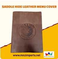 Couverture de menu A4 en cuir de vache véritable avec logo personnalisable en relief, style Hunter, certifiée ISO, couleur brun fauve, pour hôtel et restaurant