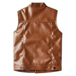 2025 nuevo estilo de alta calidad para hombres hecho a medida negro Faux Real cuero motocicleta chaleco Vintage montar motorista transpirable para invierno - Product Image 4