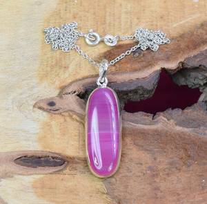 Colgante de Ágata Rosa de Botsuana, Joyería de Plata de Ley Hecha a Mano con Piedras Preciosas, Collar de Piedra Natural, Regalo para Mujer - Product Image 3