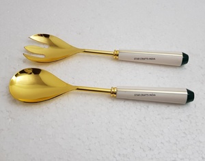 Crack bois d'acacia avec manche en résine acier inoxydable avec argent fini mélange et cuisson salade plat serveur ou cuillères de service - Product Image 3
