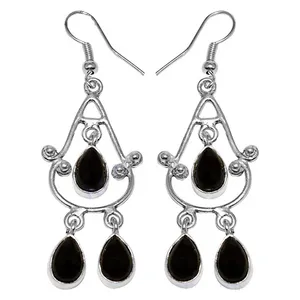Women's 925 <b>Silver</b> Black Onyx <b>Chandelier</b> Earrings Water Drop Shape Classic Style Everyday Wear Jewelry - Product Image 2