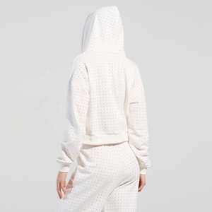 Luxe femmes à capuche solide strass survêtement deux pièces ensemble survêtement paillettes scintillantes décontracté Bling survêtement - Product Image 3