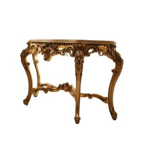 Mesa Consola de Lujo Dorada con Tapa de Mármol, Diseño Barroco Artesanal y Detalles Tallados Ornamentales para Interiores Elegantes - Product Image 4