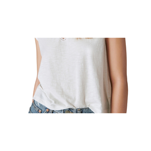 T-shirt da donna Lucky Brand bianca con maniche dolman e dettagli in pizzo, taglia grande, in denim, stile boyfriend jeans - Product Image 3