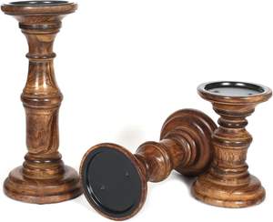 Portavelas de Madera Hechos a Mano |   Juego de Portavelas de Pilar Vintage |   Decoración Rústica para el Hogar - Product Image 2