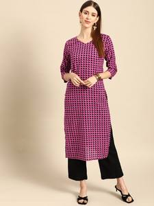<b>women</b> ethnic Purple & Black Geometric Print Pure Cotton Kurta indian pakistani kameez - Product Image 5
