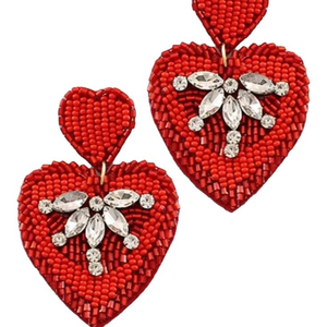 Pendiente de cuentas de semillas de diseño en forma de corazón bordado de lujo hecho a mano con hermosa joyería cuenta de semillas y toque personalizado de La India - Product Image 2