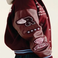 Chenille Lettre Broderie Patchs Logo Personnalisé Collège En Cuir Manches Bleu Laine Varsity Bomber Baseball Letterman Veste Homme