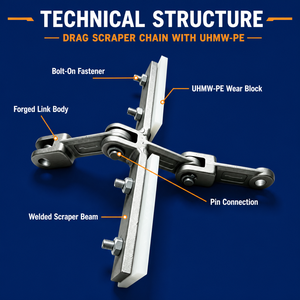 Chaîne à griffes forgée avec bloc anti-friction en PE UHMW pour système de convoyeur industriel <span class=keywords><strong>Redler</strong></span> En Masse CE ISO9001 - Product Image 4