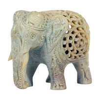 Figurine d'éléphant en marbre vert artisanal de 3 pouces, sculpture en pierre polie avec travail de filigrane