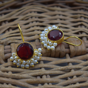 Nouvelle arrivée à la mode tendance en laiton plaqué or fait à la main pierre mat balancent plaqué or boucles d'oreilles bijoux de mode boucles d'oreilles femmes - Product Image 2