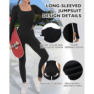 Yoga côtelé une pièce débardeurs barboteuses sans manches exercice combinaison pour femmes entraînement sans couture combinaisons - Product Image 2