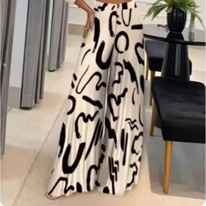 Pantalon long en tricot ample et décontracté pour femme, élégant, respirant, à motif coloré imprimé, avec élastique - Product Image 1