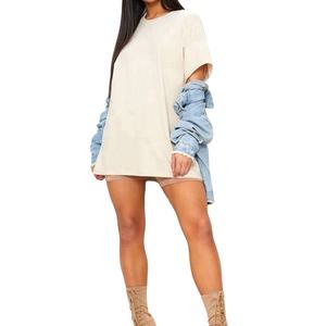 Camiseta de Verano para Mujer, Cuello en V, Corte Holgado, Estilo Urbano, Suave y Transpirable, 100% Algodón Jersey, Color Liso - Product Image 1