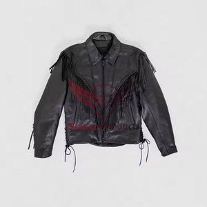 Chaqueta de Cuero Genuino Negro para Mujer con Flecos y Borlas, Ribete Trenzado, Abrigo Vaquero de Piel de Oveja, Estilo Vintage Personalizado, Ropa de Invierno - Product Image 6