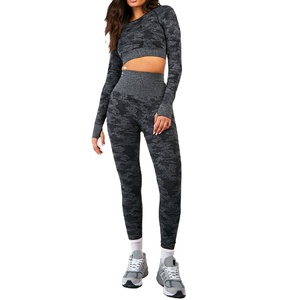 2024 meilleur athlétique haute élastique respirant Fitness porter sans couture Yoga ensemble de gymnastique collants ajustés deux pièces femmes Yoga hauts - Product Image 1