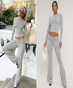 Conjunto de Dos Piezas de Alta Calidad y a la Moda, Camiseta de Manga Larga y Pantalones Holgados, Ropa Casual, Corte Clásico, Opciones de Color Personalizadas - Product Image 2