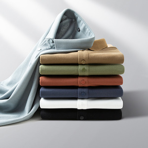 Negocio Jacquard logotipo personalizado secado rápido antiarrugas impresión Digital malla Lisa táctica Golf hombres 100% algodón para camisas bolsillo - Product Image 6