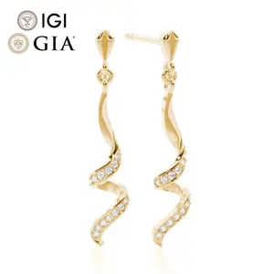 IGIGIA認定CVDラボ製成長ダイヤモンド14K18Kソリッドゴールドスタッドフープイヤリングパヴェセッティングダイヤモンドイヤリング