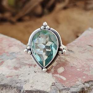 Anillo de Plata de Ley 925 con Engaste de Bisel en Forma de Pera para Mujer, con Piedra Preciosa de Aguamarina Clásica, para Bodas y Fiestas - Product Image 1