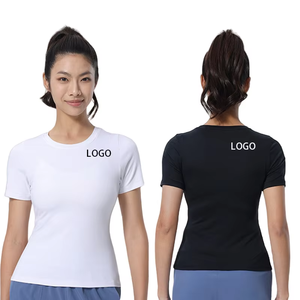 Women's Casual Summer Breathable Round-Neck <b>T</b>-<b>Shirt</b> Commuting <b>Yoga</b> Wear Cinching Waist Slimming Fitness Sports Top Short Sleeves - Product Image 2