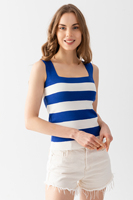 Camiseta sin mangas de punto a rayas con cuello cuadrado para mujer, informal, con rayas azules y blancas