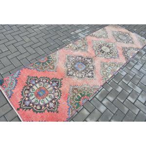 3.1x9.1 ft Vintage <b>Runner</b> Rug, <b>Red</b> Blue Turkish Ombr Wool Rug - Product Image 2