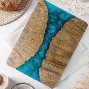Planche à découper en bois et résine bleue artistique, planche de cuisine polyvalente, adaptée à la cuisine, à la pâtisserie, aux collations et aux réceptions - Product Image 1