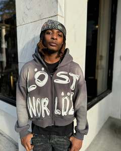 เสื้อมีฮู้ดผ้าคอตตอนรุ่น100% สำหรับผู้ชายดีไซน์ใหม่ออกแบบได้ตามต้องการมีปะติดเสื้อโอเวอร์ไซส์ที่มีซิปฟอกแดด - Product Image 2