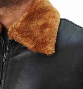 Chaqueta de Cuero para Hombre de Primera Calidad, 100% Cuero Genuino, Estilo Casual Popular, Piel de Cordero, Cuello de Piel, Gruesa y Resistente al Viento - Product Image 4