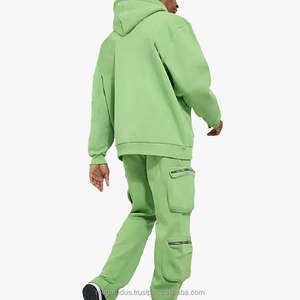 Nouveau design de streetwear à la mode, sweat à capuche zippé avec logo personnalisé, pantalon de survêtement à poches multiples, ensemble deux pièces - Product Image 2