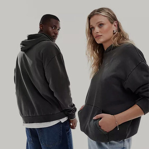 Sweat-shirt à capuche en coton oversize pour hommes de haute qualité, sweat-shirt à capuche basique grande taille mélangé pour garçons jaune uni - Product Image 2