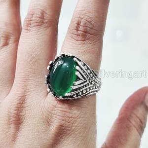 Anillo de Plata de Ley 925 para Hombre con Ónix Verde Natural, Piedra de Nacimiento de Diciembre, Estilo Otomano, Regalo de Cumpleaños, Joyería al por Mayor - Product Image 2