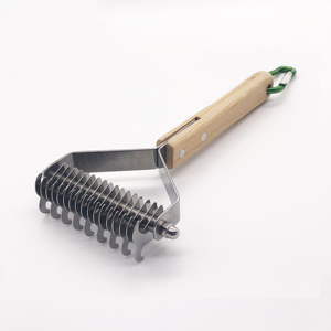 Sous-poil de toilettage pour animaux de compagnie râteau manche en bambou un côté et peigne de démêlage double face pour chiens chats - Product Image 3