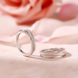 Jeulia Sterling <b>Silver</b> Crossover Couple Wedding <b>Rings</b> with Zircon and Gold Plating - Product Image 6