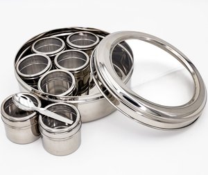 Venta de calidad superior Logotipo personalizado 9 Mini contenedor de acero inoxidable Especias Masala Dabba Latas de especias con tapa Resistente a la oxidación - Product Image 1