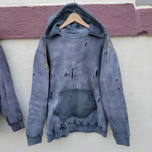 Vintage Distress <b>Paint</b> Acid Wash Heavyweight 100% Cotton French Terry Plus Size Autumn Oversized Men's Hoodie with Embroidery - Product Image 3
